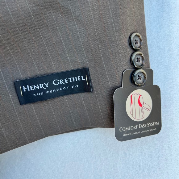 Henry Grethel Mens 58R Taupe Pinstripe Suit Jacket Blazer Comfort Ease System - Picture 3 of 8